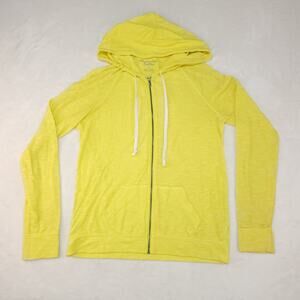 Vintage Y2k Neon Yellow Sweater Womens Large Hoodie Full Zip Lightweight Pockets